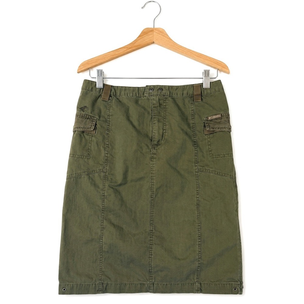 Columbia Olive Green Cotton Cargo Utility Skirt Side Zip Vent Size 10